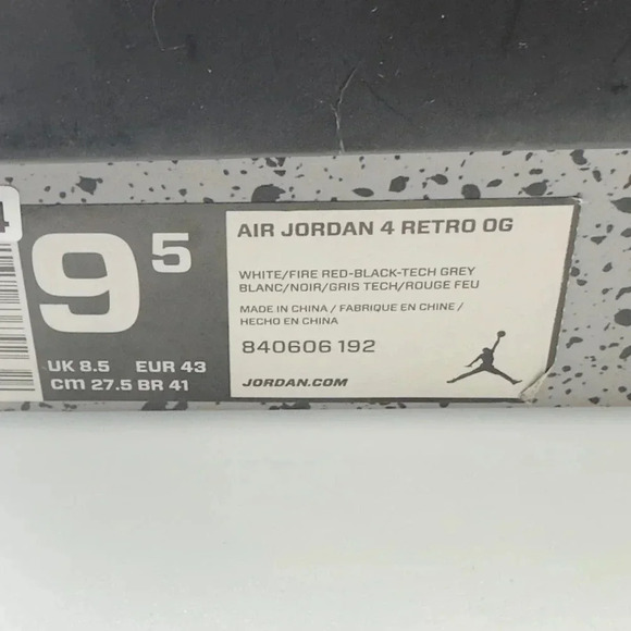 Nike Mens Air Jordan 4 Retro OG Basketball Shoes White/Black Size 9.5 840606-192 - Picture 7 of 9